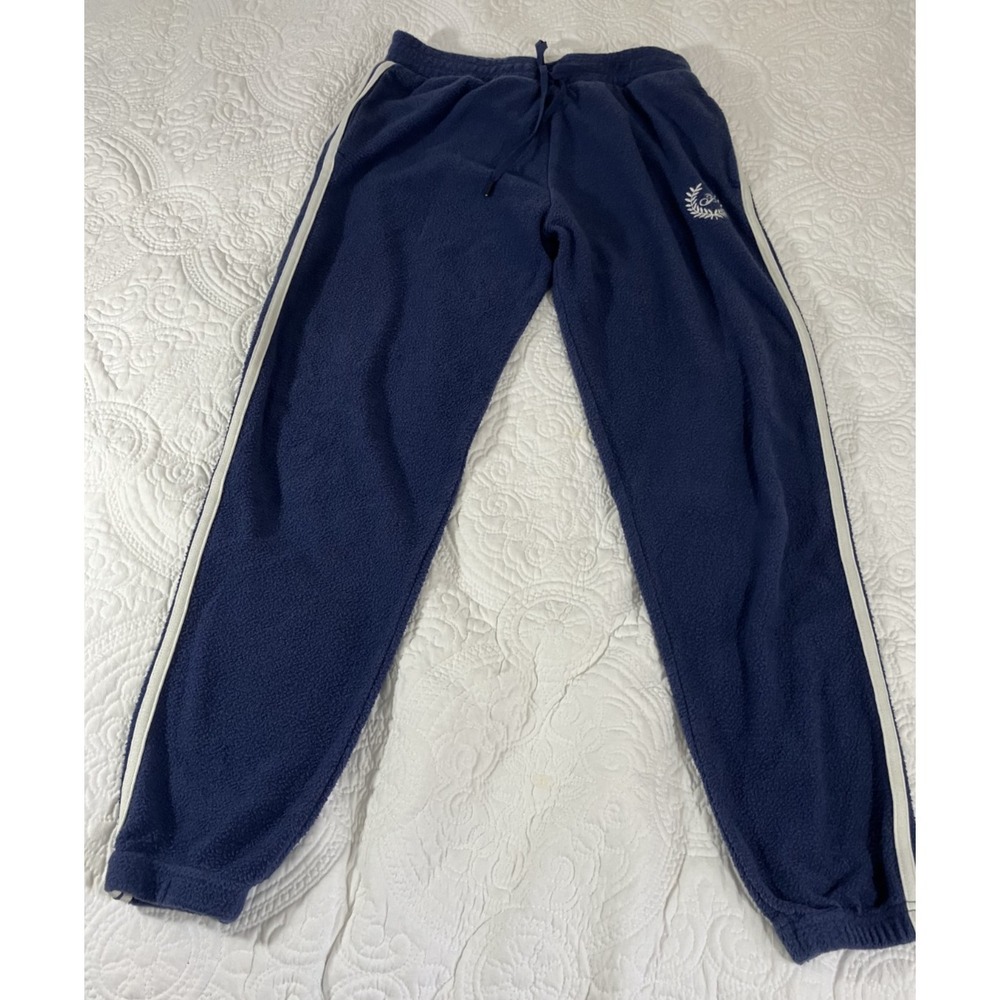 PINK Victoria's Secret Fleece Striped Sweatpants Joggers Women's Small Navy Soft